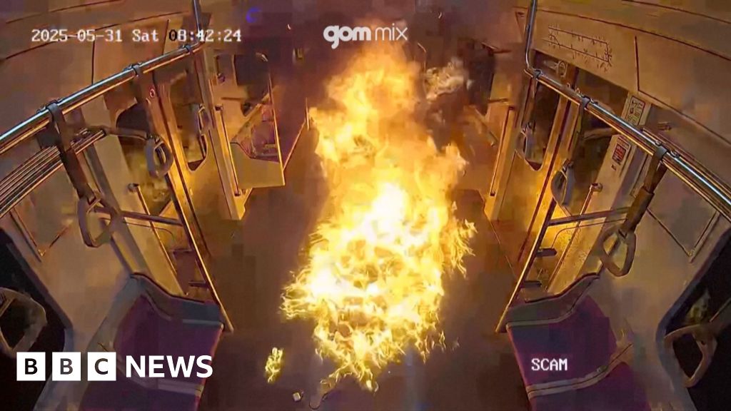 Moment South Korean man sets Seoul metro carriage on fire