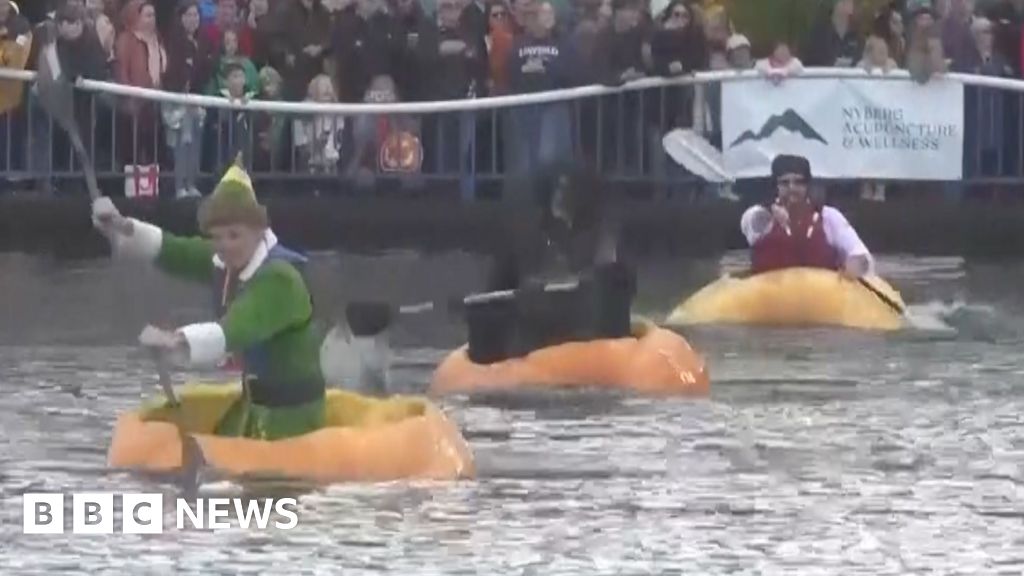 Giant pumpkins hit the water for rowing race in Oregon